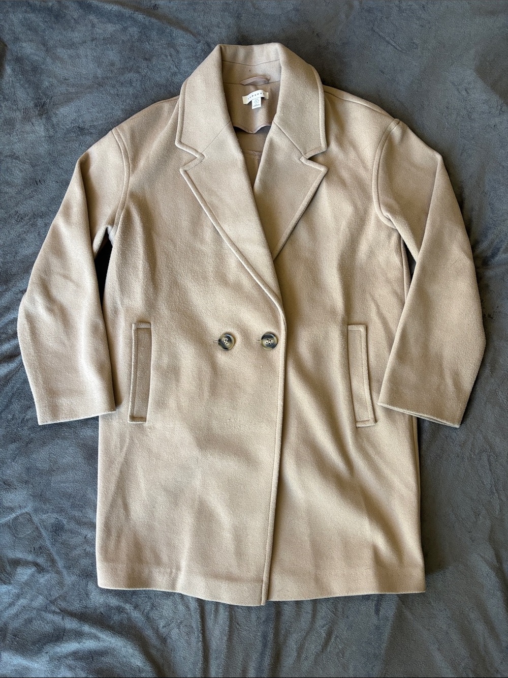 Topshop Beige Double-Breasted Pea Coat